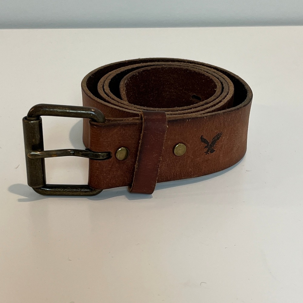 American Eagle Outfitters Mens Brown Leather Belt Eagle Logo GCM314GV 34-36